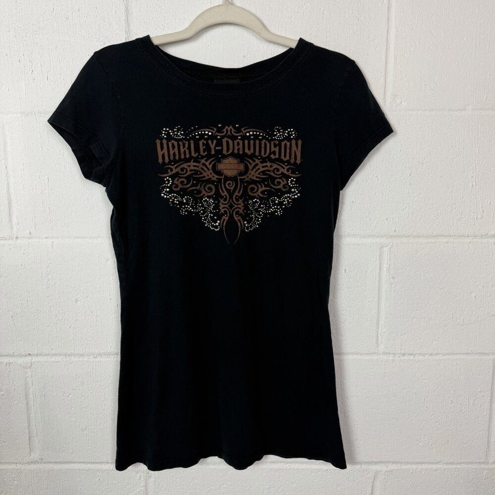 VTG‎ Harley Davidson Womens T-Shirt Fort Hood Y2K Retro Biker Baddie Edgy Moto L